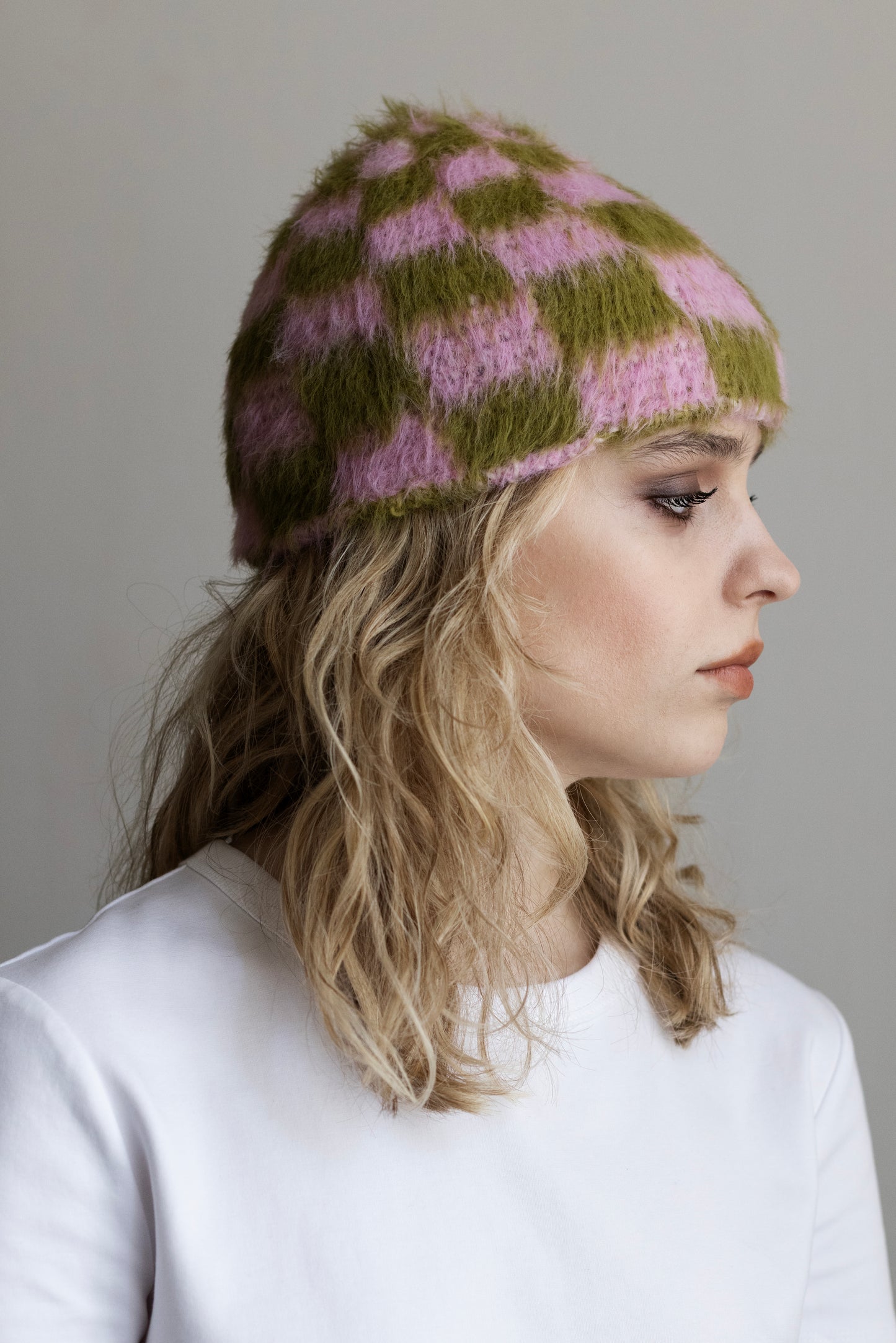 Checkered Beanie – Pink/Green