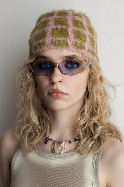 Grid Beanie – Pink/Green