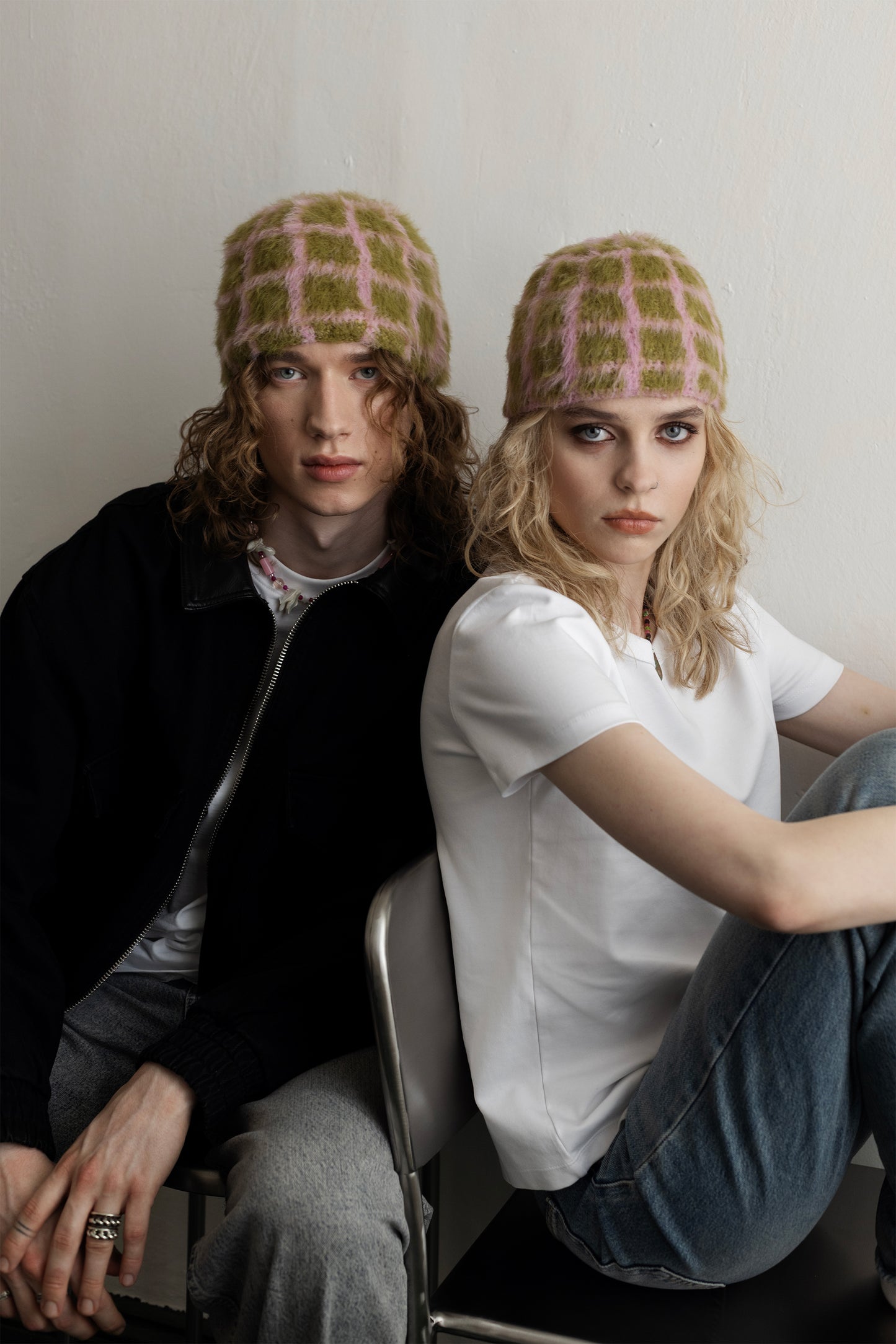 Grid Beanie – Pink/Green