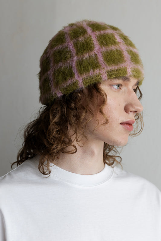 Grid Beanie – Pink/Green