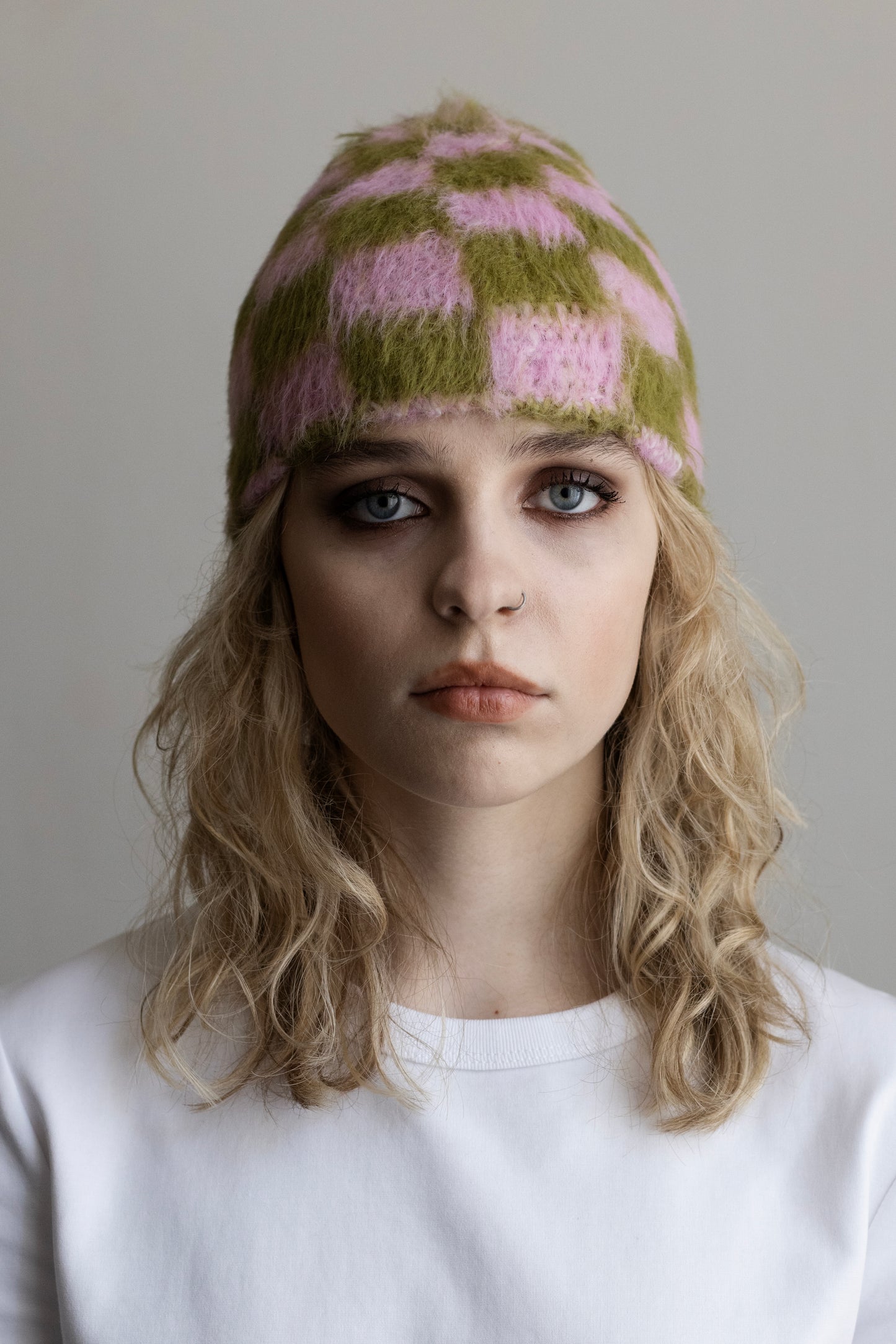 Checkered Beanie – Pink/Green