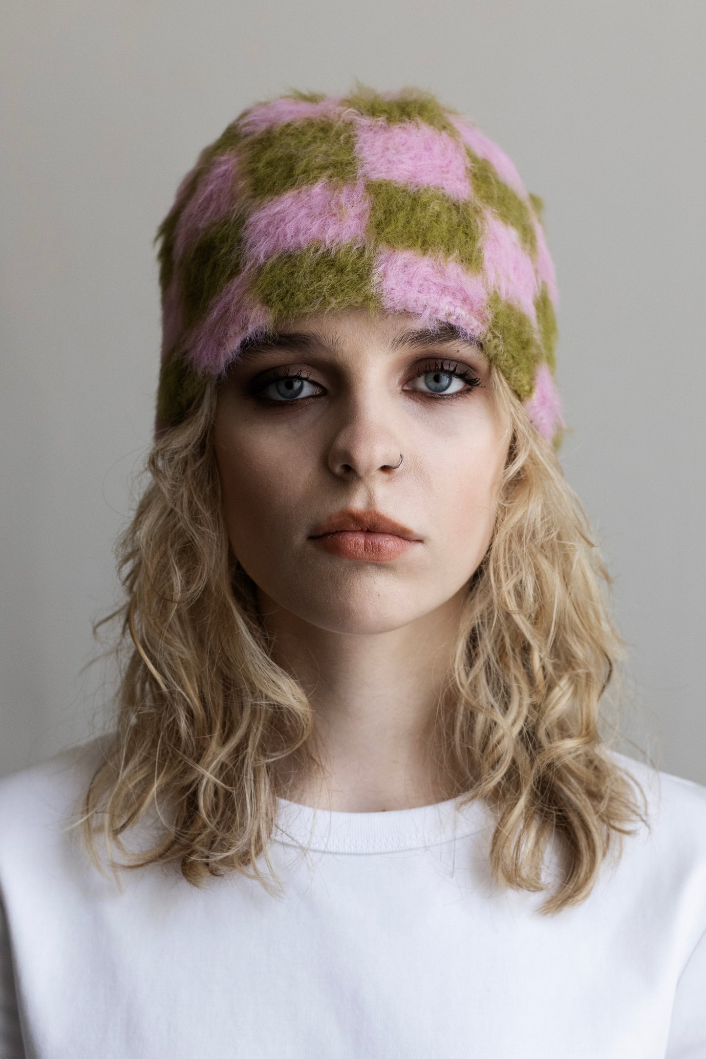 Checkered Beanie – Pink/Green