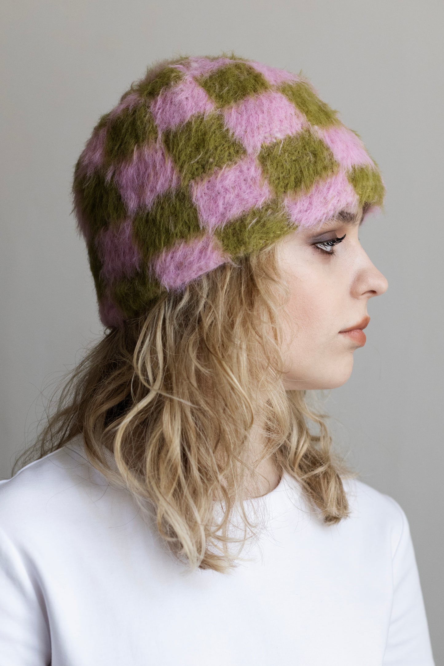 Checkered Beanie – Pink/Green