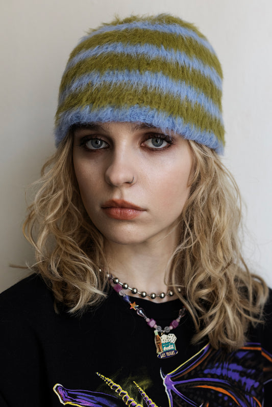 Stripe Beanie – Green/Blue
